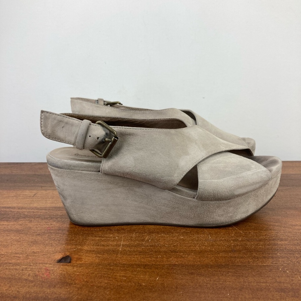 Chocolat Blu Wim Gray Suede Wedge Criss Cross Sandals Platform Women’s 9.5. - Picture 4 of 11